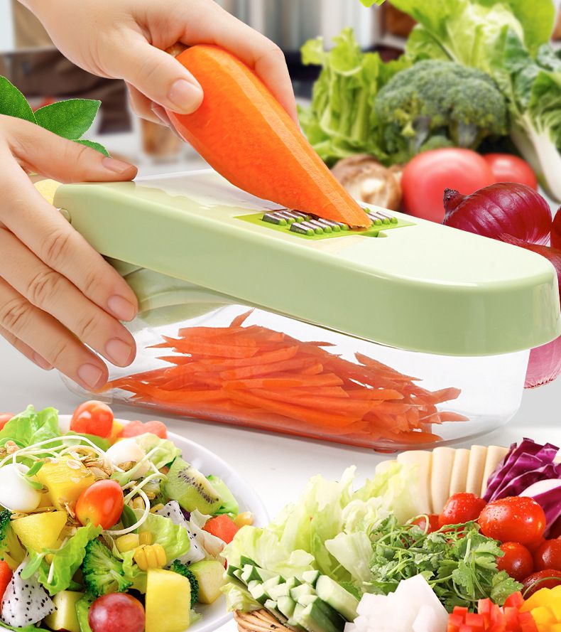 Multifunktionell Grönsakshackare & Spiralizer – Med Behållare